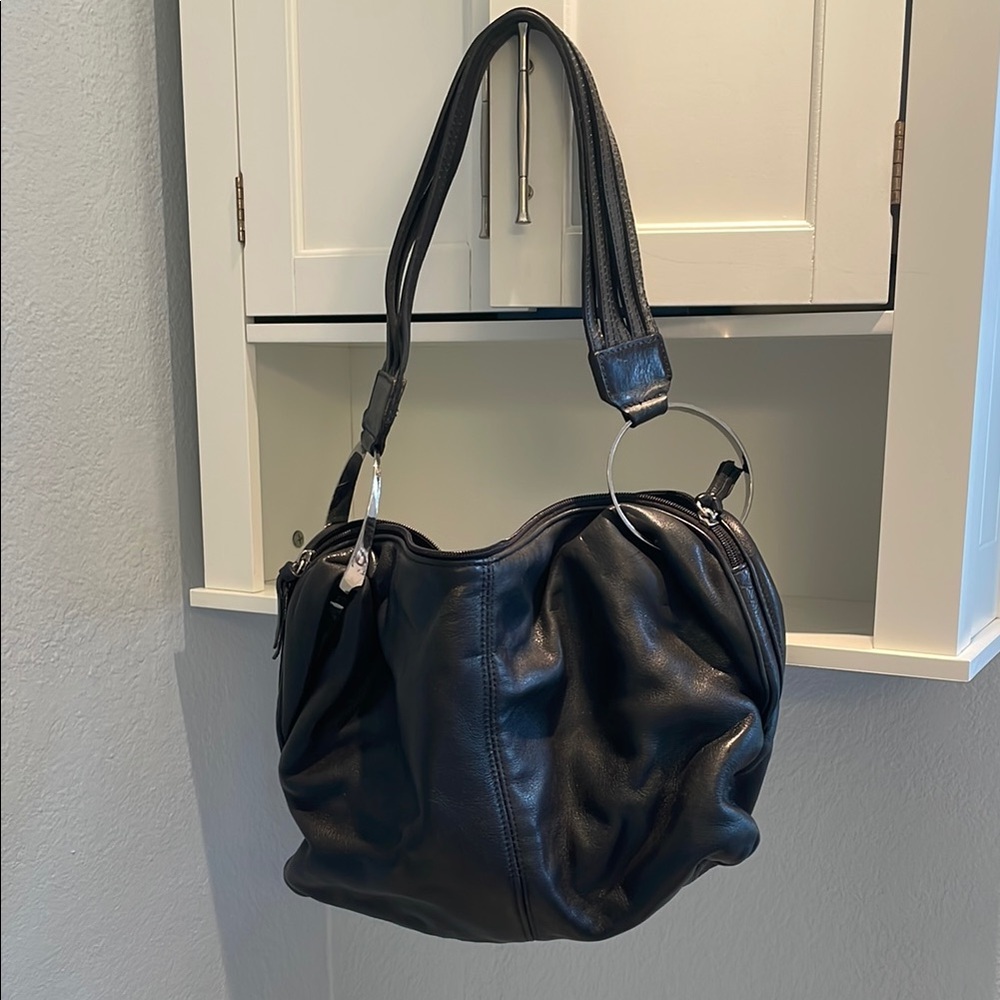 Black Leather Slouchy Shoulder Bag